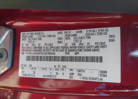 2014 Ford Escape Se from USA, damaged, VIN 1FMCU0G97EUE55042